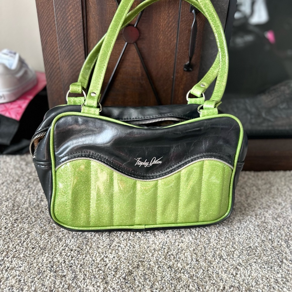 Green and black Trophy Queen shoulder bag